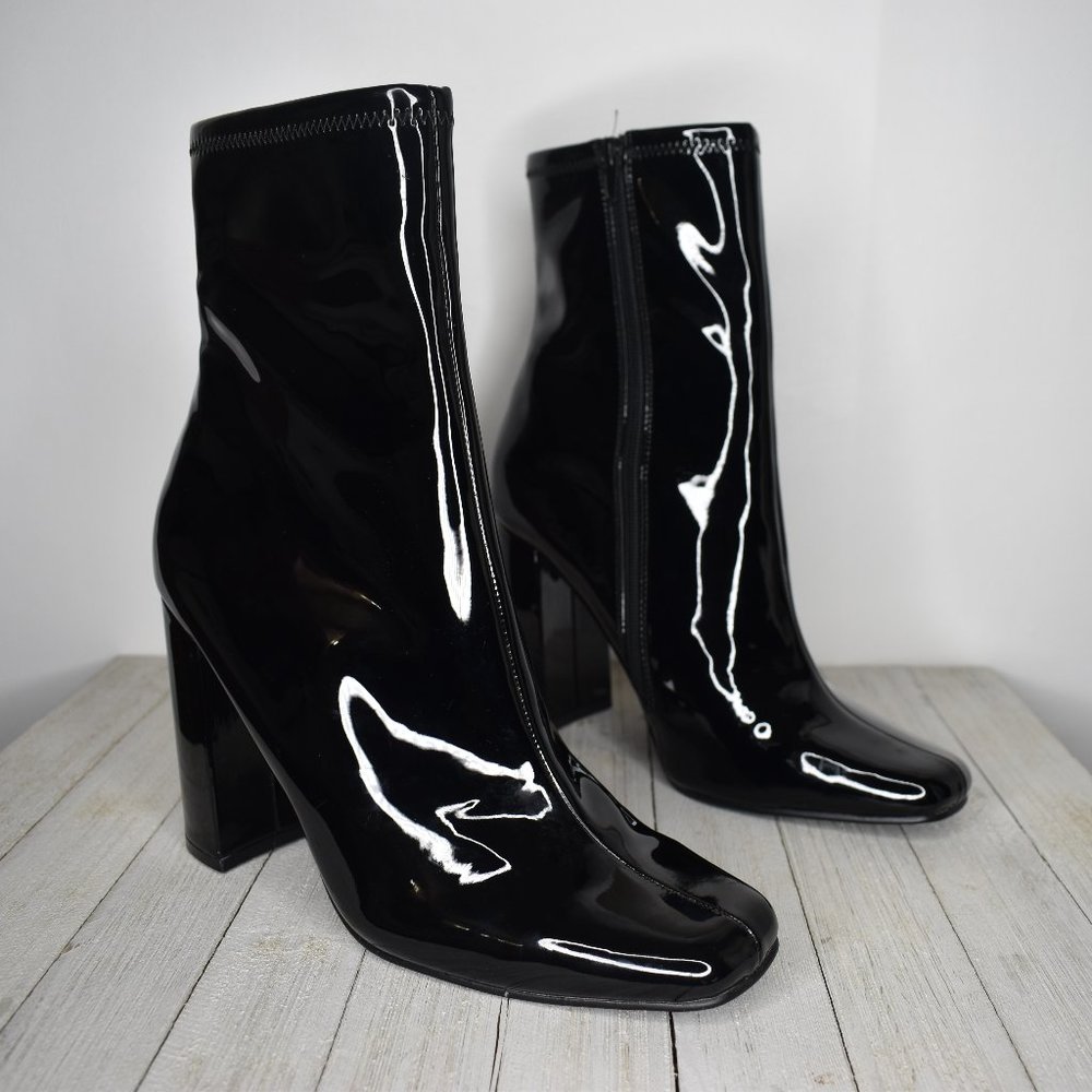 Steve Madden Women's New Size 10 Black Shiny Block Heel Ankle Boots